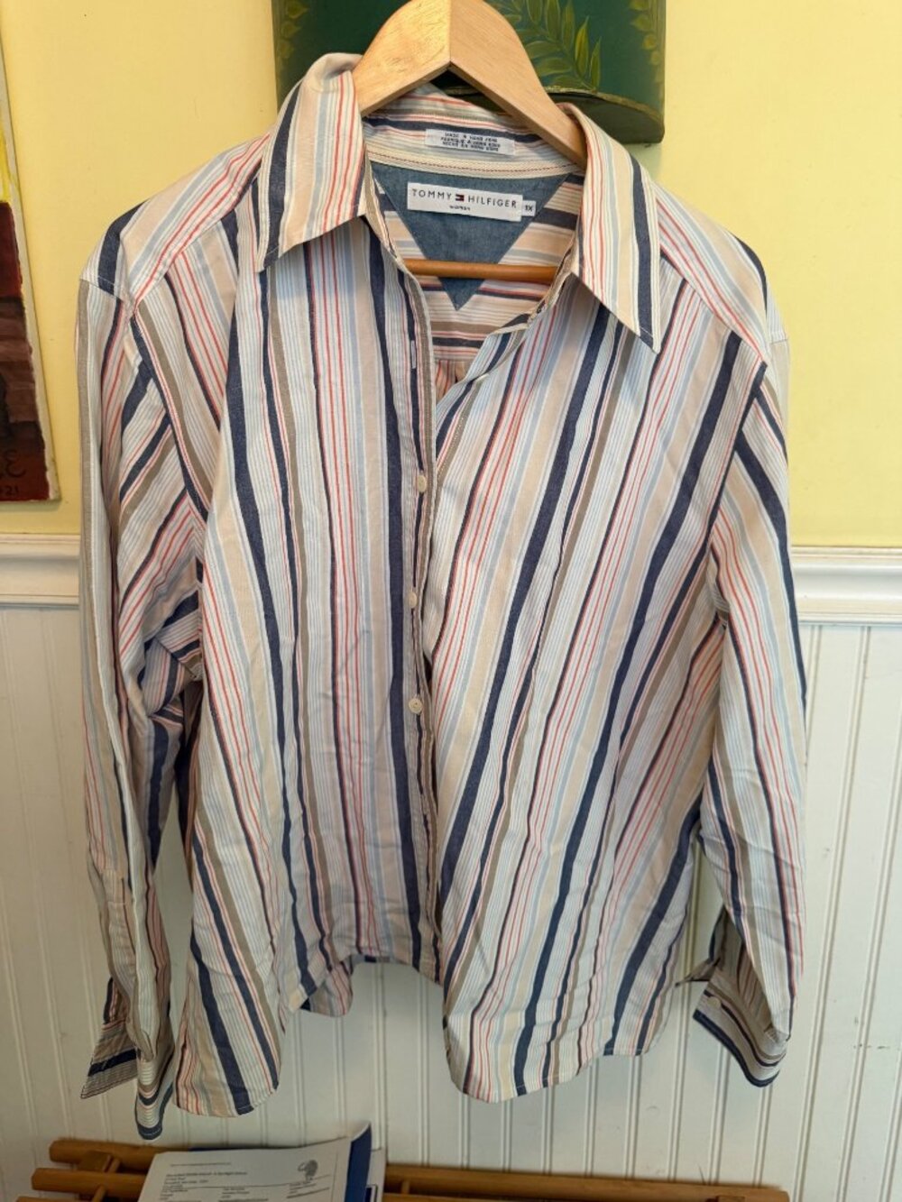 Tommy Hilfiger Woman 1X Striped Button Front Long Sleeve Shirt